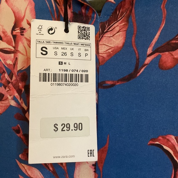 Zara dress, size S. Deep blue with pink/ red flowers. New with tag - Picture 3 of 4
